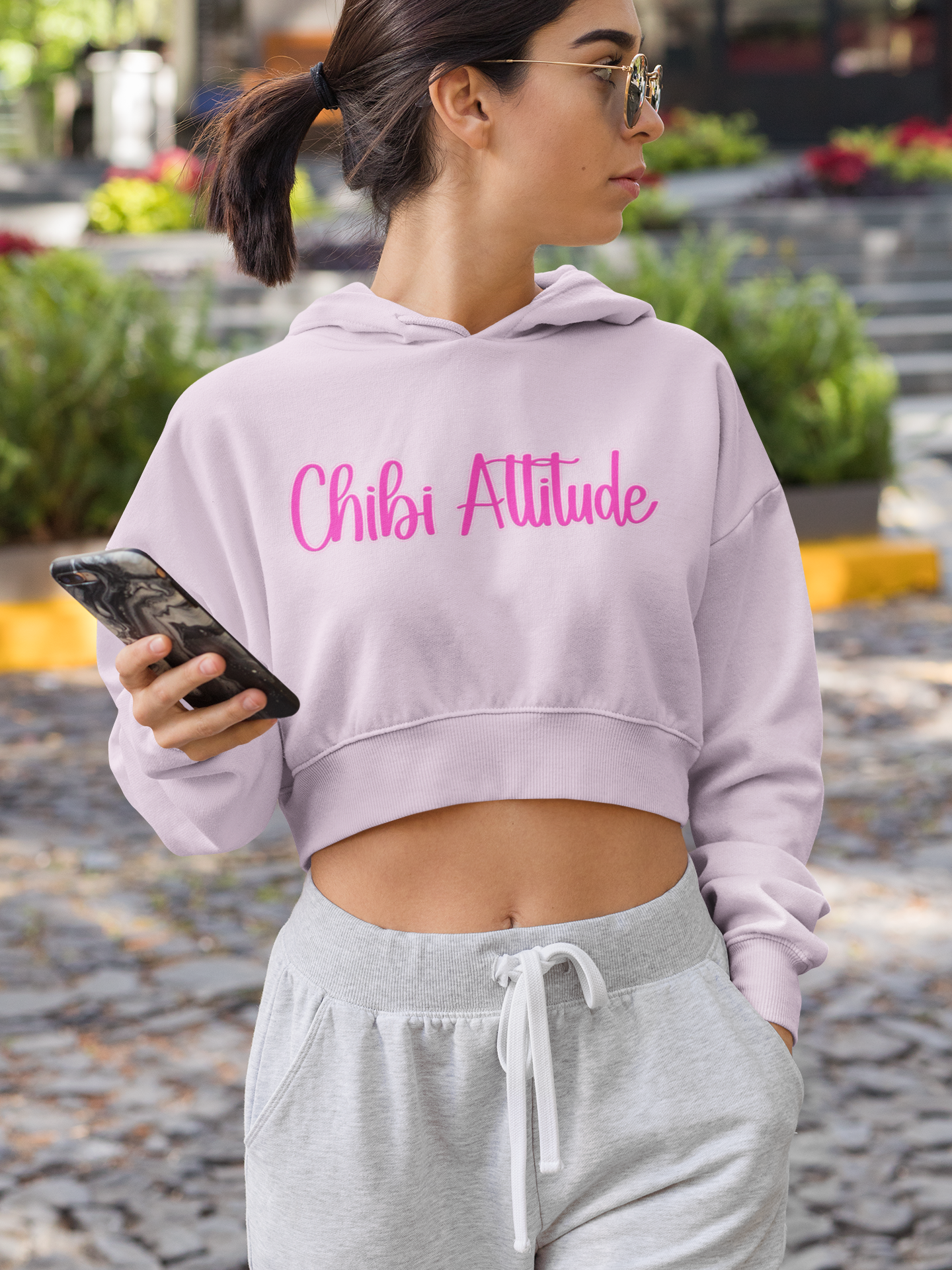 Chibi Attitude Women Crop Hoodie Light Baby Pink