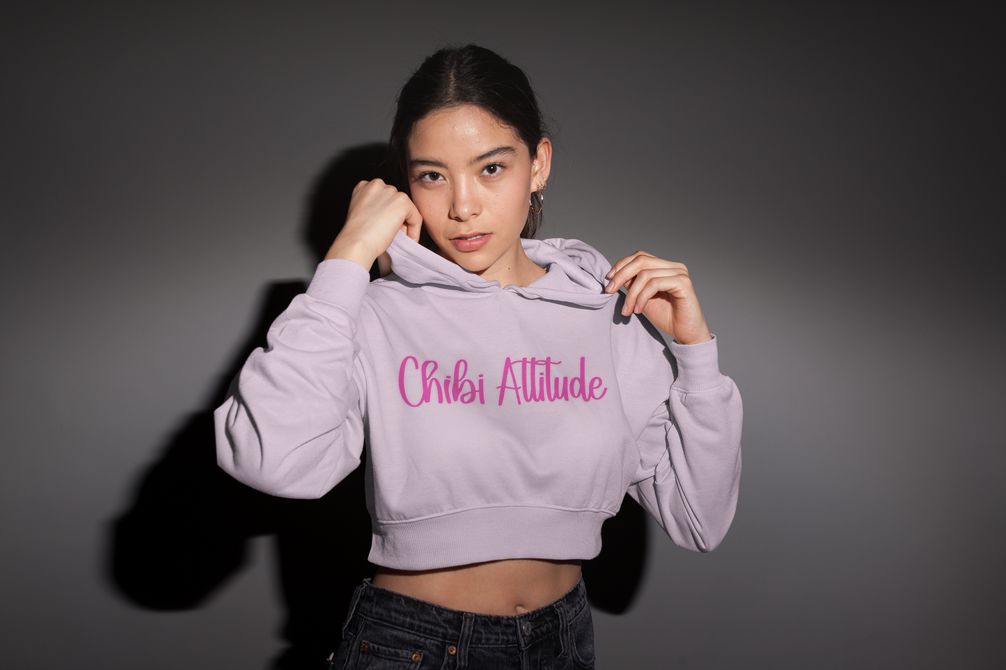 Chibi Attitude Women Crop Hoodie Light Baby Pink