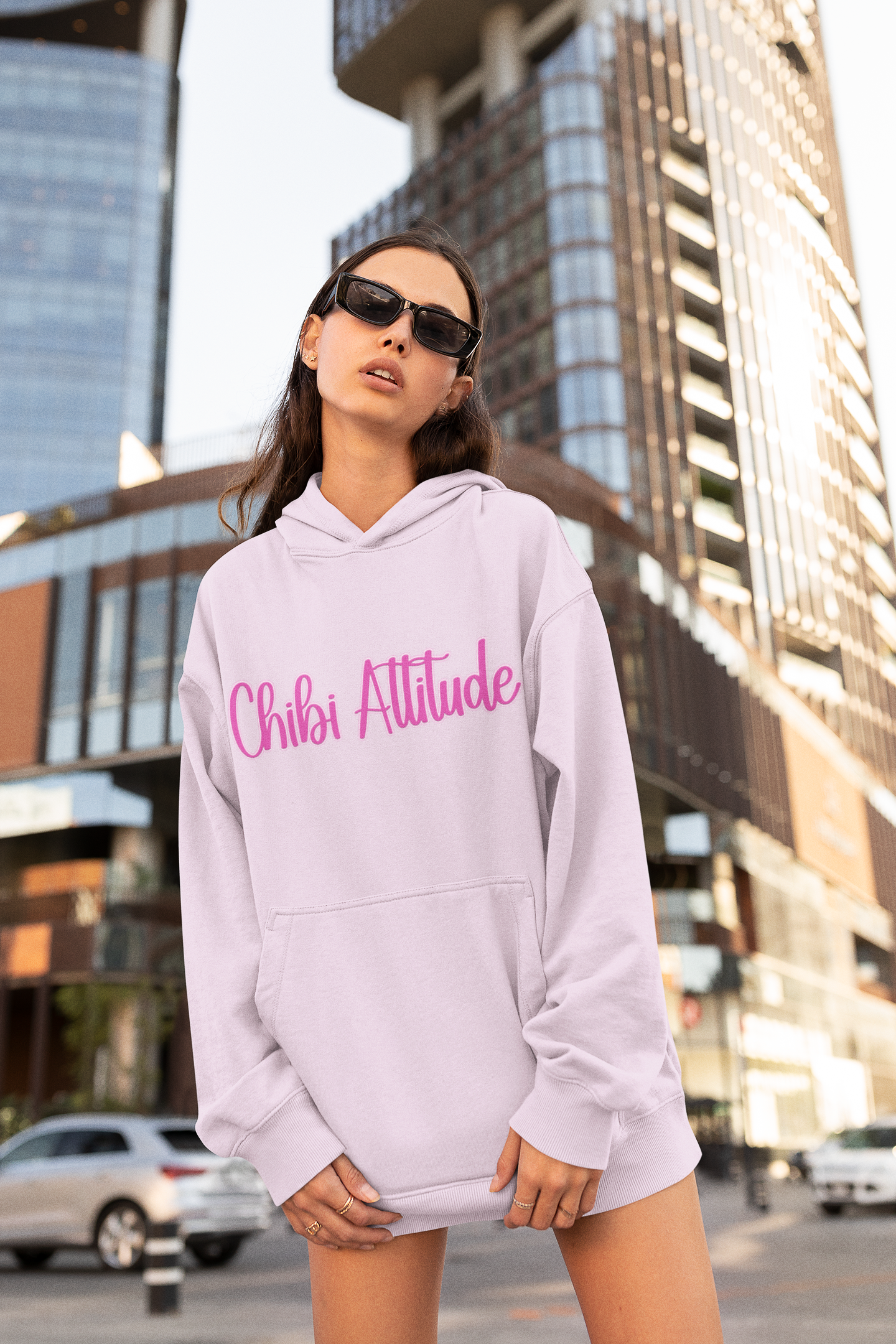 Chibi Attitude Unisex Oversized Hooded Sweatshirt Light Baby Pink